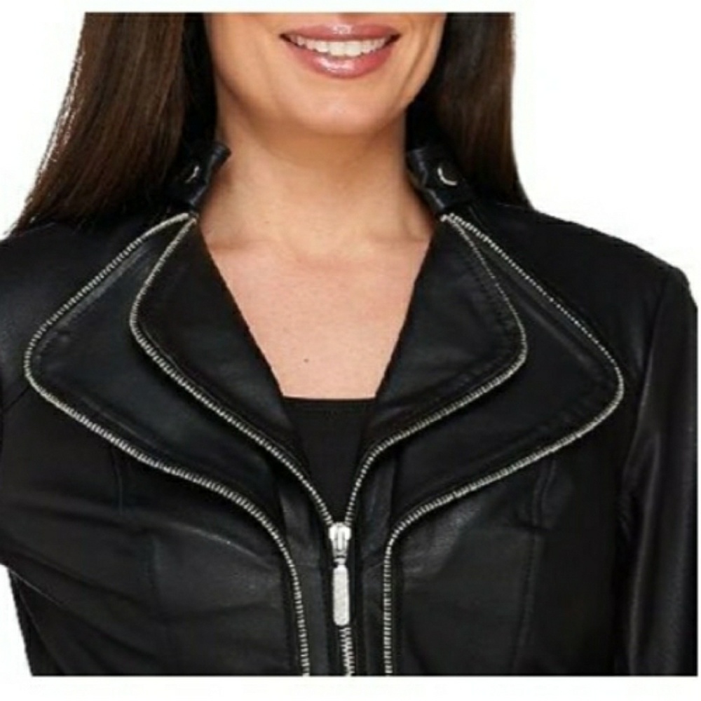 G.I.L.I ZIPPER SEAMS LEATHER JACKET SZ 12 NWT 💛🧡 - Picture 2 of 8